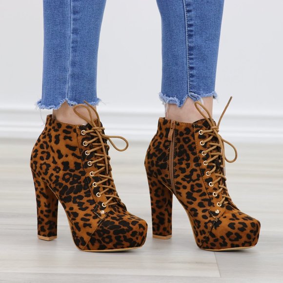 Leopard Print Suede Heeled Ankle Booties - Picture 9 of 11
